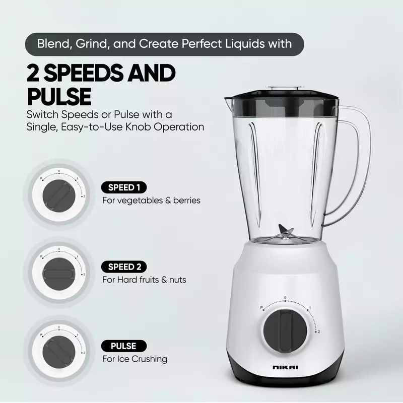 Nikai Blender 1.5L 450W 2 In 1 Unbreakable Pc Jar 3 Speeds Stainless Blades Easy To Clean Detachable Parts Perfect For Blending And Grinding - Nb2511Ax 4 Nikai Blender 1.5L 450W 2 In 1 Unbreakable Pc Jar 3 Speeds Stainless Blades Easy To Clean Detachable Parts Perfect For Blending And Grinding - Nb2511Ax