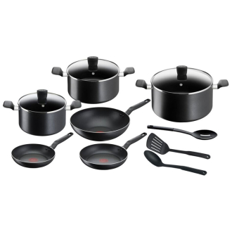 Tefal Dark Stone Cookware Set 11PCS Non Stick Thermo Signal 100% Safe Stewpots 22/24 CM + Lids Saucepan 18 CM Frypan 28 CM Wokpan 28 CM Spoon Ladle B491SB85