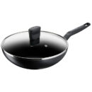 Tefal Super Cook Wok Pan 28cm + Lid Non Stick Thermo Signal 100% Safe Frying Pan Black Aluminium B4591684
