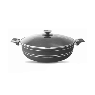 Nadstar Majestic Wok 28CM With Handle & Lid Non Stick Marble Coating Heat Tempered Glass Lids Heat Resistant Bakelite Handles For Easy Grip W28