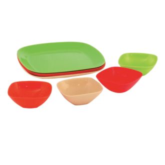Cello Plastic Plate & Bowl Set Square Party 260 x 20 - 110 x 50mm 8pc Set (Pack of 3)