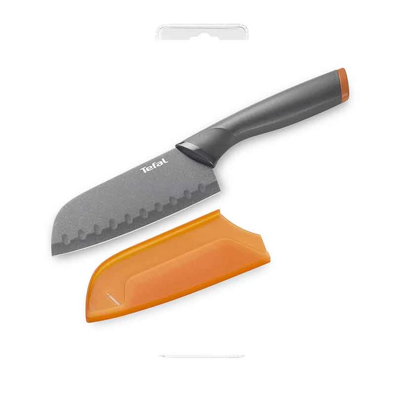 Tefal Fresh Kitchen Santoku Knife With Cover 12Cm Titanium Non Stick Coating Ideal For Slicing &Amp; Chopping All Types Of Food High Performance Stainless Steel K1220104 1 Tefal Fresh Kitchen Santoku Knife With Cover 12Cm Titanium Non Stick Coating Ideal For Slicing &Amp; Chopping All Types Of Food High Performance Stainless Steel K1220104
