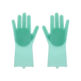 Silicone Hand Gloves Reusable Heat Resistant for Kitchen Bathroom Dishwashing Pet Grooming Car Washing 1 Pair