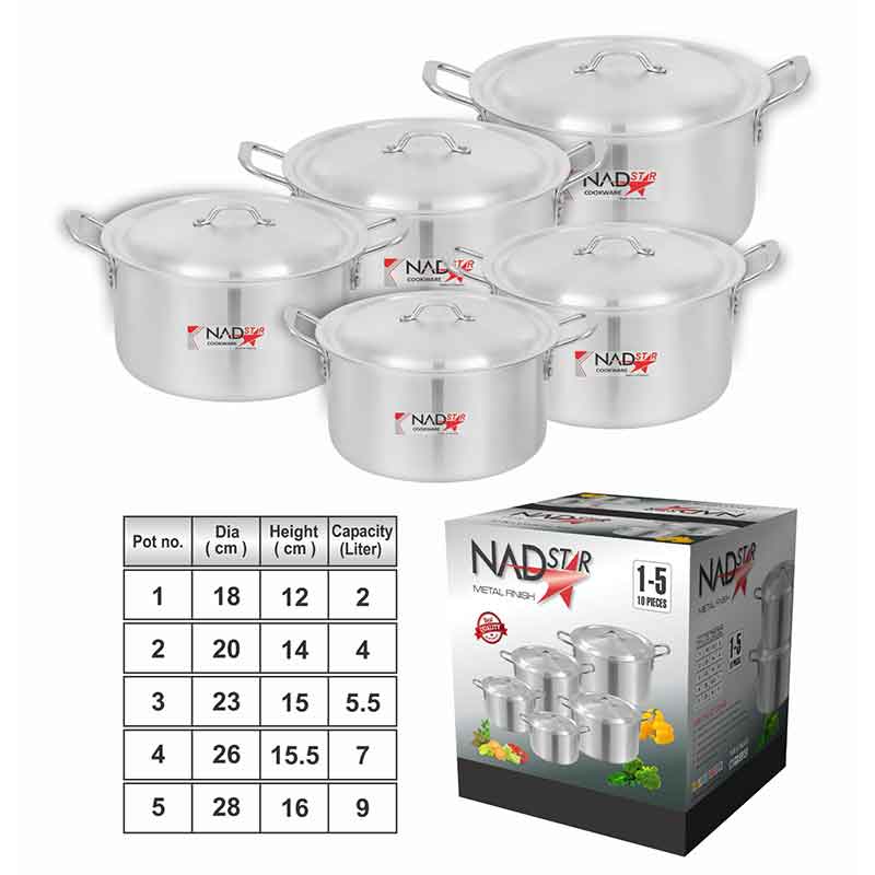 Nadstar Cookware Set 5Pcs Set With Lid &Amp; Handle Metal Finish Sufuria 2L 4L 5.5L 7L 9L 1X5 2 Nadstar Cookware Set 5Pcs Set With Lid &Amp; Handle Metal Finish Sufuria 2L 4L 5.5L 7L 9L 1X5