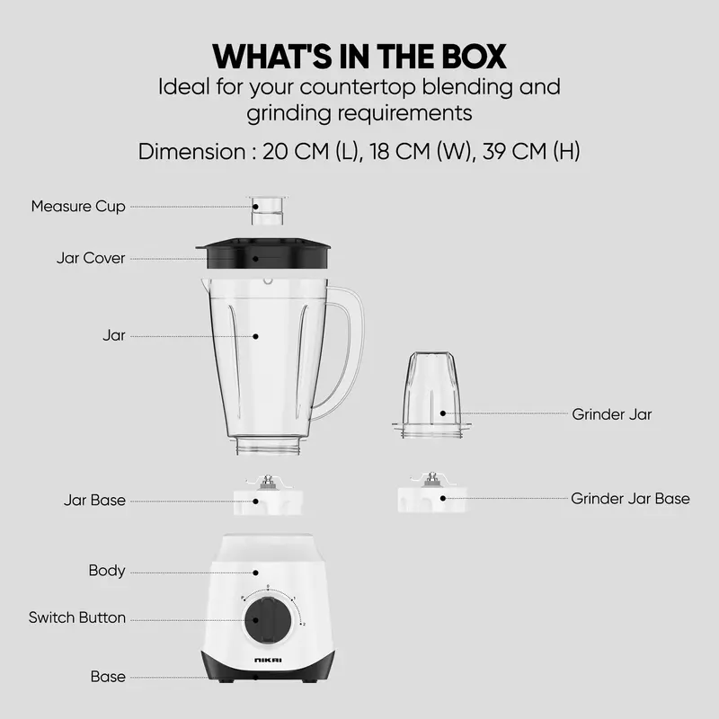 Nikai Blender 1.5L 450W 2 In 1 Unbreakable Pc Jar 3 Speeds Stainless Blades Easy To Clean Detachable Parts Perfect For Blending And Grinding - Nb2511Ax 6 Nikai Blender 1.5L 450W 2 In 1 Unbreakable Pc Jar 3 Speeds Stainless Blades Easy To Clean Detachable Parts Perfect For Blending And Grinding - Nb2511Ax