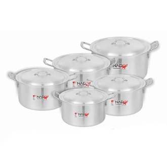 Nadstar Cookware Set 5Pcs Set With Lid & Handle Metal Finish Sufuria 2L 4L 5.5L 7L 9L 1x5