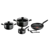 Tefal Dark Stone Cookware Set 9PCS Non Stick Thermo Signal 100% Safe Coating Cookware Heat Indicator Ergonomic Handles Glass Lid B491S985
