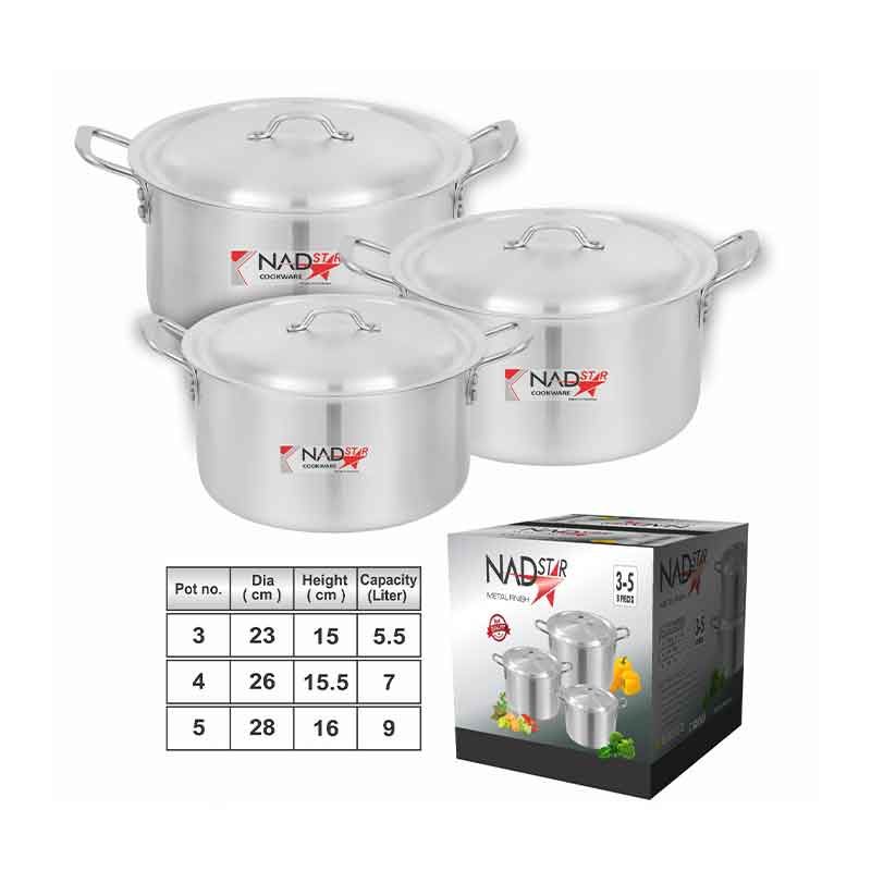 Nadstar Cookware Set 3Pcs Set With Lid &Amp; Handle Metal Finish Sufuria 5.5L 7L 9L 3X5 2 Nadstar Cookware Set 3Pcs Set With Lid &Amp; Handle Metal Finish Sufuria 5.5L 7L 9L 3X5