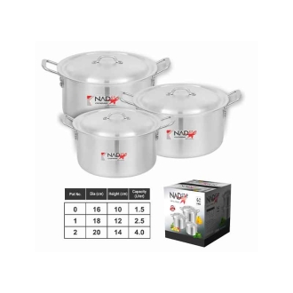 Nadstar Cookware Set 3Pcs Set With Lid & Handle Metal Finish Sufuria 1.5L 2.5L 4L 0x2