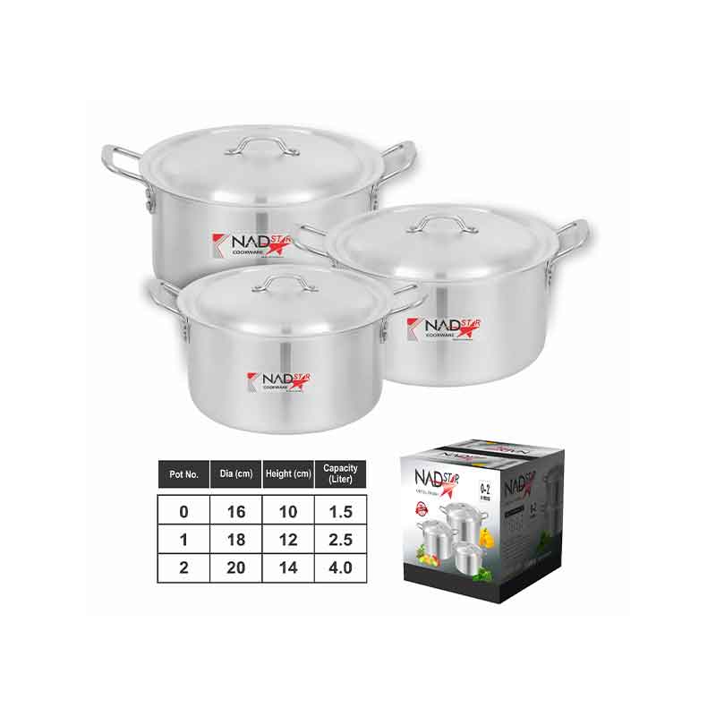 Nadstar Cookware Set 3Pcs Set With Lid &Amp; Handle Metal Finish Sufuria 1.5L 2.5L 4L 0X2 2 Nadstar Cookware Set 3Pcs Set With Lid &Amp; Handle Metal Finish Sufuria 1.5L 2.5L 4L 0X2