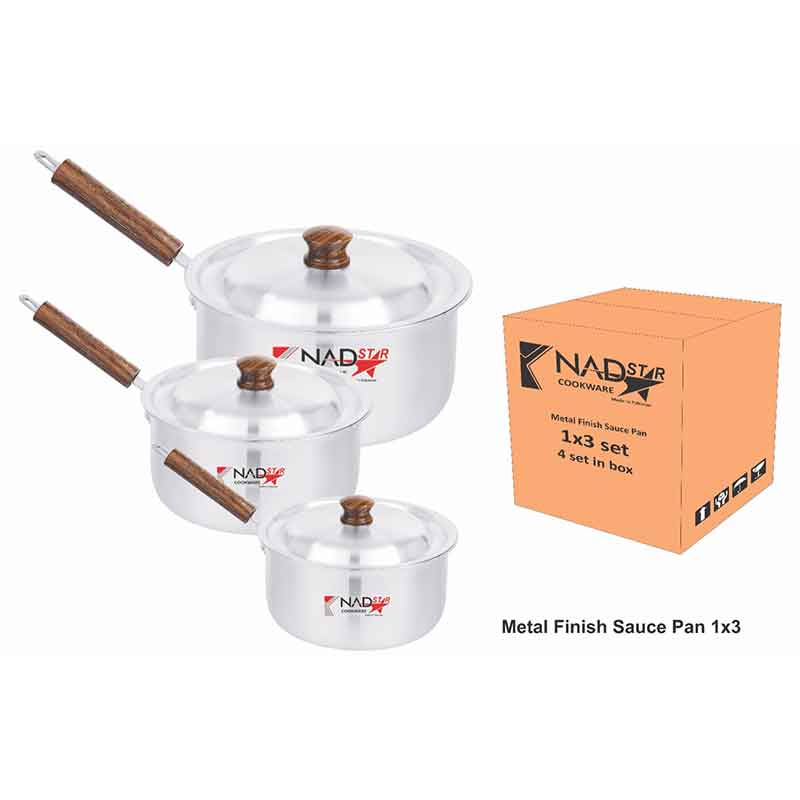Nadstar Saucepan 3Pcs Set With Lid Smooth Wooden Handle 18-23 1X3 2 Nadstar Saucepan 3Pcs Set With Lid Smooth Wooden Handle 18-23 1X3