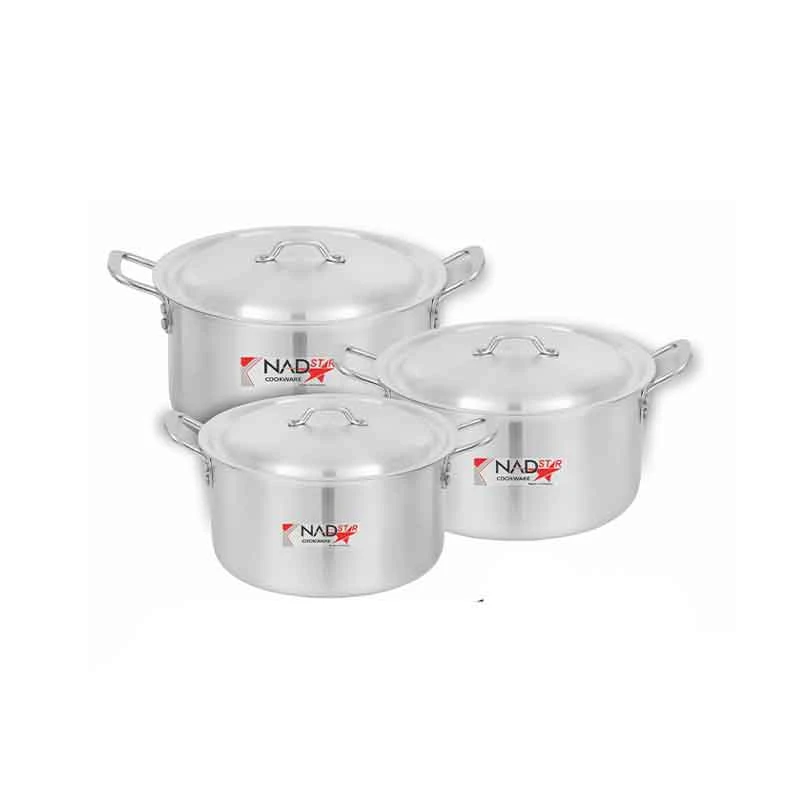 Nadstar Cookware Set 3Pcs Set With Lid &Amp; Handle Metal Finish Sufuria 4L 5.5L 7L 2X4 1 Nadstar Cookware Set 3Pcs Set With Lid &Amp; Handle Metal Finish Sufuria 4L 5.5L 7L 2X4