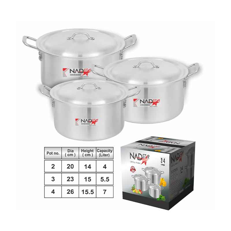 Nadstar Cookware Set 3Pcs Set With Lid &Amp; Handle Metal Finish Sufuria 4L 5.5L 7L 2X4 2 Nadstar Cookware Set 3Pcs Set With Lid &Amp; Handle Metal Finish Sufuria 4L 5.5L 7L 2X4