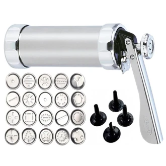 Cookie Press with Nozzles & Decorating Plates 20 Different Types of Jalies Murukku Maker/Bhujiya Maker/Cookies/Namkeen/Noodles/Chakali Maker/Sev Maker/Farsan Maker/Gathiya Maker