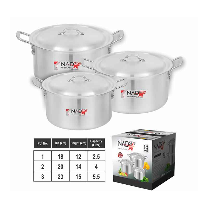 Nadstar Cookware Set 3Pcs Set With Lid &Amp; Handle Metal Finish Sufuria 2.5L 4L 5L 1X3 2 Nadstar Cookware Set 3Pcs Set With Lid &Amp; Handle Metal Finish Sufuria 2.5L 4L 5L 1X3