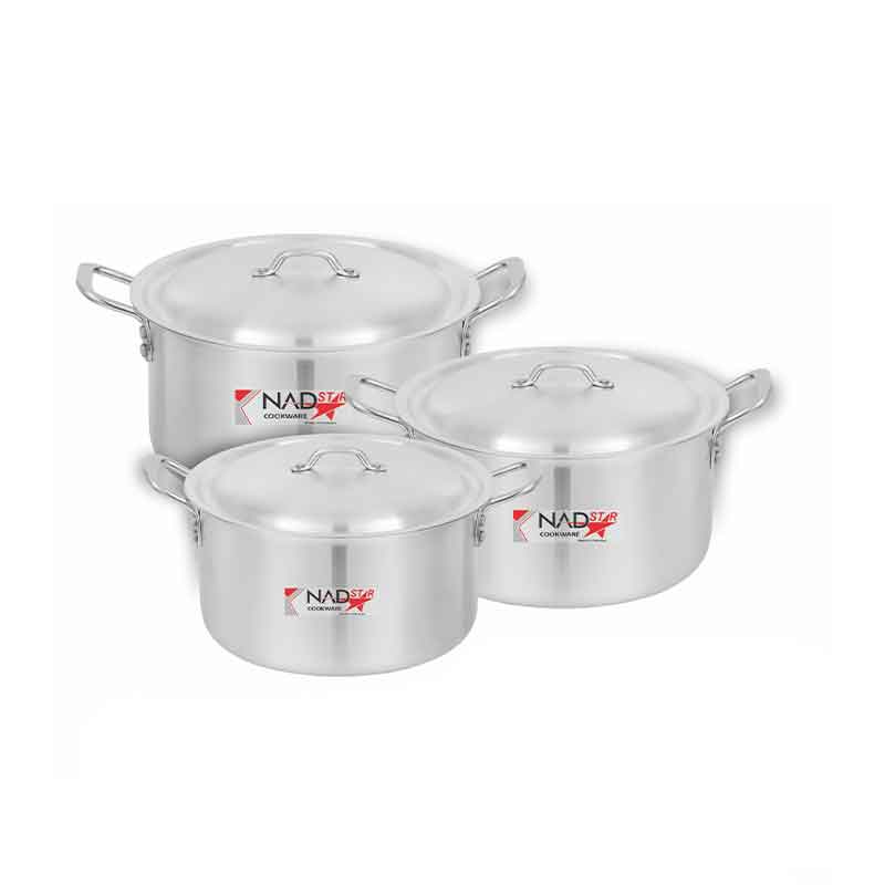 Nadstar Cookware Set 3Pcs Set With Lid &Amp; Handle Metal Finish Sufuria 5.5L 7L 9L 3X5 1 Nadstar Cookware Set 3Pcs Set With Lid &Amp; Handle Metal Finish Sufuria 5.5L 7L 9L 3X5