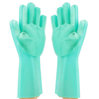 Silicone Hand Gloves Reusable Heat Resistant for Kitchen Bathroom Dishwashing Pet Grooming Car Washing 1 Pair