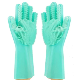 Silicone Hand Gloves Reusable Heat Resistant for Kitchen Bathroom Dishwashing Pet Grooming Car Washing 1 Pair