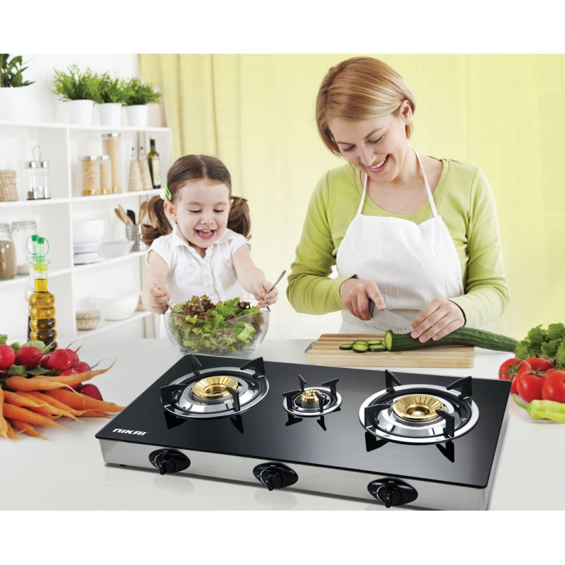 Nikai Gas Cooker 3 Burner Glass Triple Gas Burner 3 Burner Glass Top 7 Mm Tempered Glass Panel Auto Ignition System Whirlwind Flame Brass Burner Cap Ng333G 2 Nikai Gas Cooker 3 Burner Glass Triple Gas Burner 3 Burner Glass Top 7 Mm Tempered Glass Panel Auto Ignition System Whirlwind Flame Brass Burner Cap Ng333G