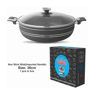 Nadstar Majestic Wok 36CM With Handle & Lid Non Stick Marble Coating Heat Tempered Glass Lids Heat Resistant Bakelite Handles For Easy Grip W36