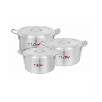 Nadstar Cookware Set 3Pcs Set With Lid & Handle Metal Finish Sufuria 2.5L 4L 5L 1x3
