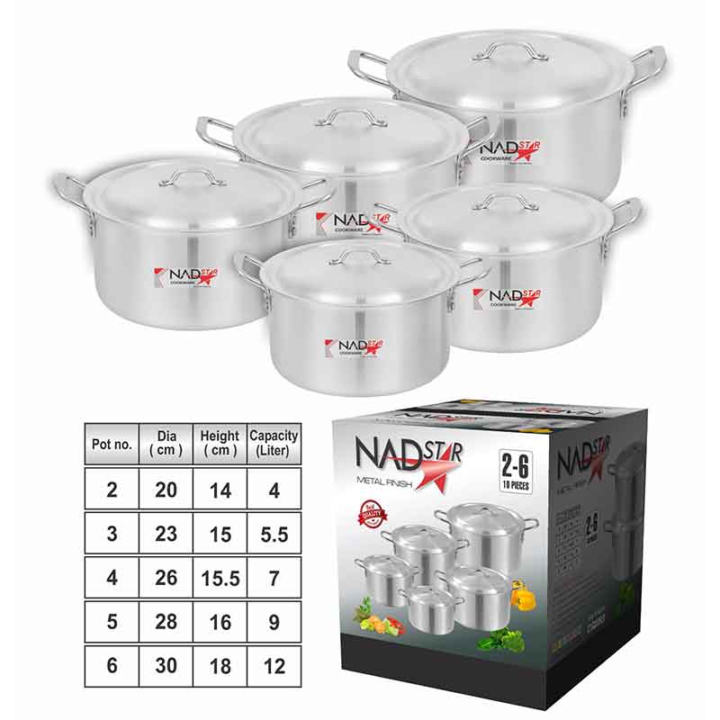 Nadstar Cookware Set 5Pcs Set With Lid &Amp; Handle Metal Finish Sufuria 4L 5.5L 7L 9L 12L 2X6 2 Nadstar Cookware Set 5Pcs Set With Lid &Amp; Handle Metal Finish Sufuria 4L 5.5L 7L 9L 12L 2X6