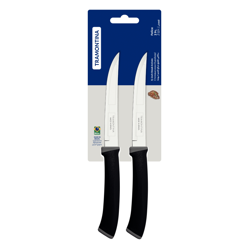 Tramontina Felice Barbecue Knife 5'' Stainless Steel Blades, Microserrated Edge And Black Polypropylene Handles 2Pc Set 23494/205 1 Tramontina Felice Barbecue Knife 5'' Stainless Steel Blades, Microserrated Edge And Black Polypropylene Handles 2Pc Set 23494/205