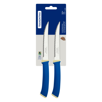 Tramontina Felice Barbecue Knife 5'' Stainless Steel Blades, Microserrated Edge & Blue Polypropylene Handles 2pc Set 23494/215