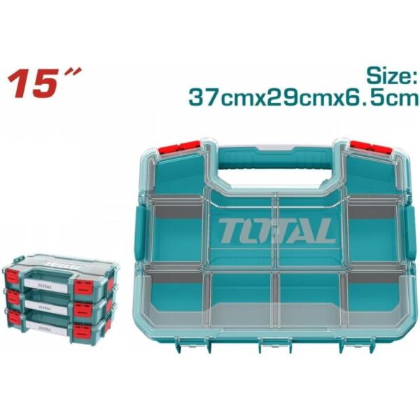 Total Empty Tool Box Plastic Organizer 37 x 29.6 x 6.5cm with Built in Carry Handle and Latch for Easy Transport, Removable Dividers TPBX1151