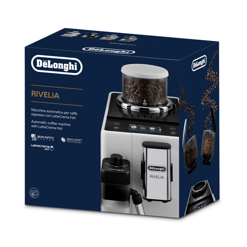 Delonghi Expresso Maker Fully Automatic 1.4L Water Tank 19 Pump Pressure Bar 1450W Exam440.55.G - Automatic Machine Traditional Milk Frother Soft Control Panel 7 De'Longhi Rivelia Fully Automatic Coffee Machine With Lattecrema Hot, Automatic Milk Frother, Compact Size Bean To Cup Coffee Machine, 16 Recipes, Full Touch Colored Display, Exam440.55.G