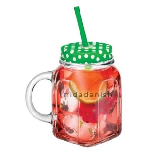 Pasabahce Home Made Jar With Handle, Straw & Lid 450ml 80388