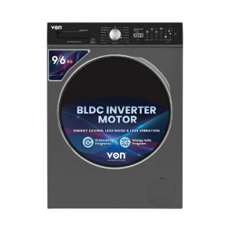 Von Front Load Washer Dryer 9/6 KG, Silver Inverter Motor VAWD-906FVK