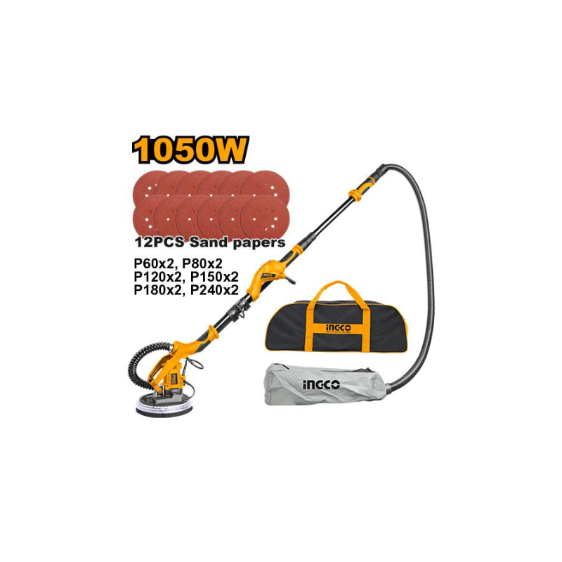 Ingco Drywall Sander 1050W With Integrated Work Light, 12Pcs Sand Papers Dws10501 2 Ingco Drywall Sander 1050W With Integrated Work Light, 12Pcs Sand Papers Dws10501