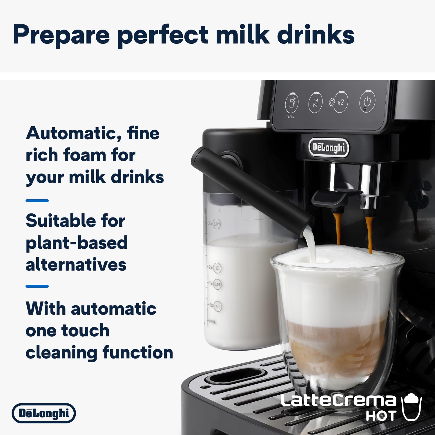 De'Longhi Magnifica Start Fully Automatic Bean To Cup Coffee Machine With 4 One-Touch Recipes, Soft-Touch Control Panel, Auto Milk, 1450W, Black Ecam220.60.B 4 De'Longhi Magnifica Start Fully Automatic Bean To Cup Coffee Machine With 4 One-Touch Recipes, Soft-Touch Control Panel, Auto Milk, 1450W, Black Ecam220.60.B
