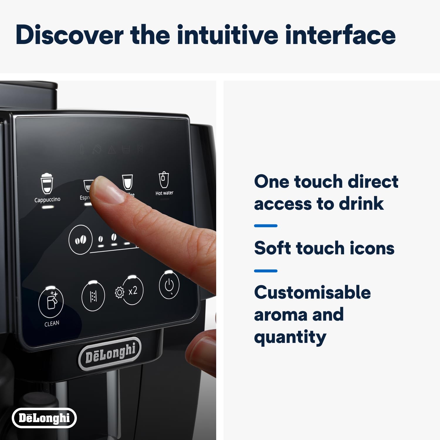 De'Longhi Magnifica Start Fully Automatic Bean To Cup Coffee Machine With 4 One-Touch Recipes, Soft-Touch Control Panel, Auto Milk, 1450W, Black Ecam220.60.B 5 De'Longhi Magnifica Start Fully Automatic Bean To Cup Coffee Machine With 4 One-Touch Recipes, Soft-Touch Control Panel, Auto Milk, 1450W, Black Ecam220.60.B