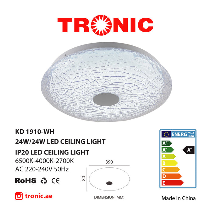 Tronic Patterned White Glass Led Changeable (3 Shades) Ceiling Light 3 Tronic Patterned White Glass Led Changeable (3 Shades) Ceiling Light