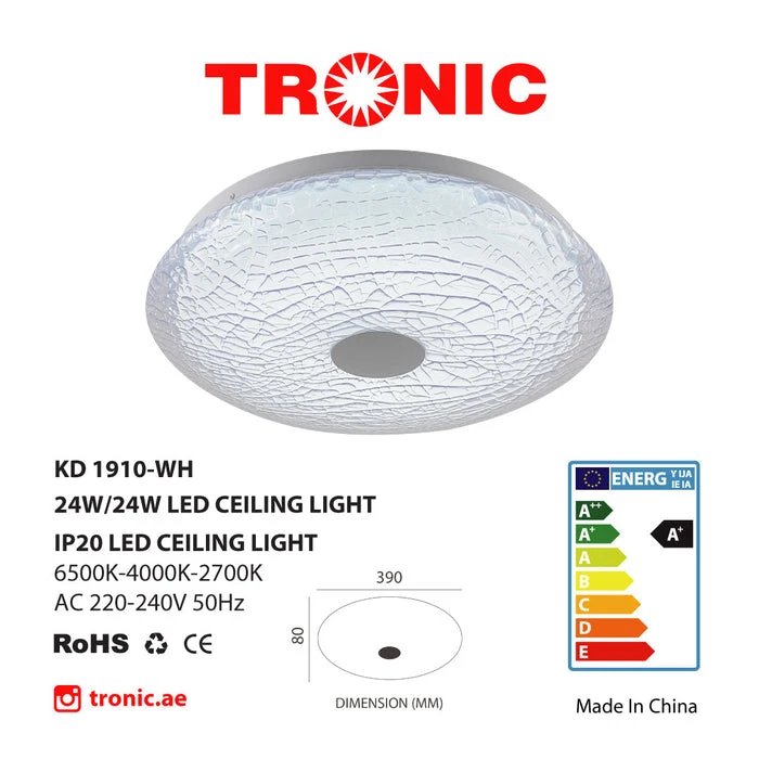 Tronic Patterned White Glass Led Changeable (3 Shades) Ceiling Light 3 Tronic Patterned White Glass Led Changeable (3 Shades) Ceiling Light