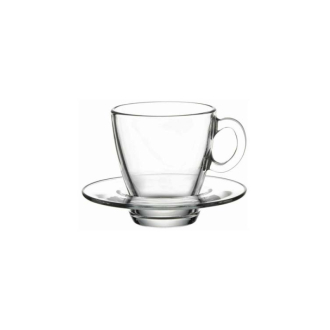 Pasabahce Aqua Cup Saucer 215ml 6pcs Round Shape and Dishwasher Safe 95040