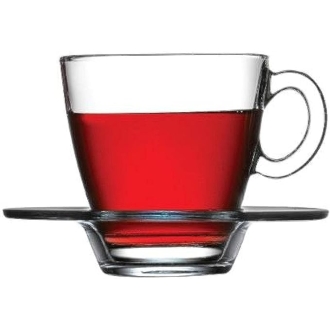 Pasabahce Aqua Cup Saucer 215ml 6pcs Round Shape and Dishwasher Safe 95040