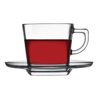 Pasabahce Carre Cup Saucer 215ml 6pcs Round Shape and Dishwasher Safe 95307