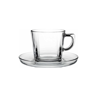 Pasabahce Carre Cup Saucer 215ml 6pcs Round Shape and Dishwasher Safe 95307