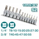 Total Torx Bit Socket Spanner Set S2 Chromed Plated 1/4", 3/8" 12pcs THT1438121
