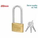 Total Brass Padlocks Heavy Duty Long Shackle 20mm, Solid Brass Cylinder with Pins, 3pcs Brass Keys TLK32202L