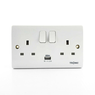 Tronic Twin Switch Socket with USB