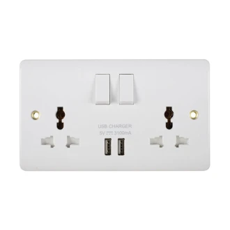 Tronic Universal Switch Socket Twin With 2 x USB