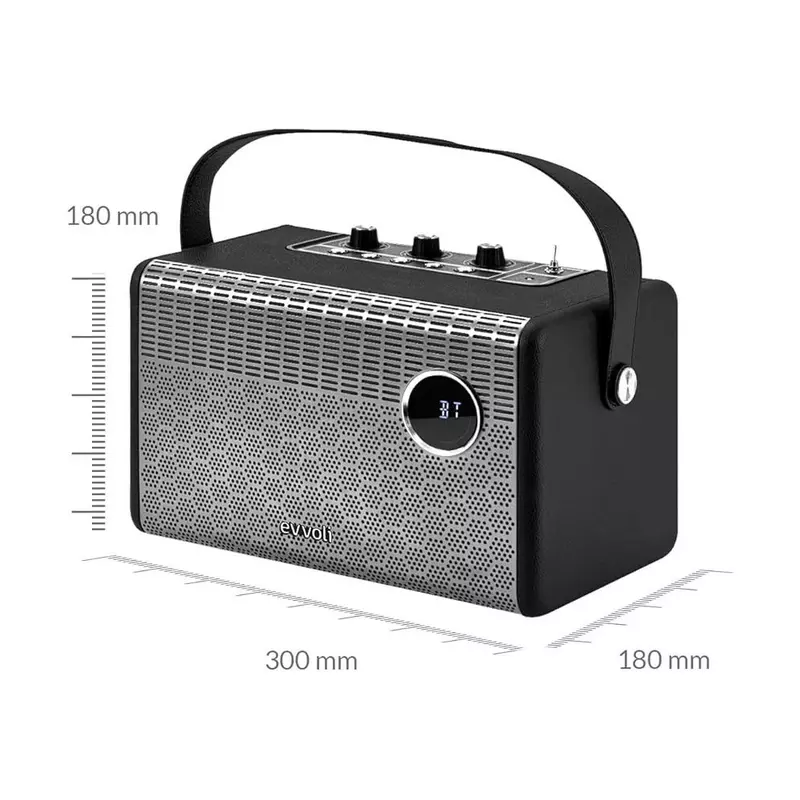Evvoli Retro Bluetooth Speaker 50W Portable Heavy Bass Speaker Black Evaud-Rb51A 2 Evvoli Retro Bluetooth Speaker 50W Portable Heavy Bass Speaker Black Evaud-Rb51A