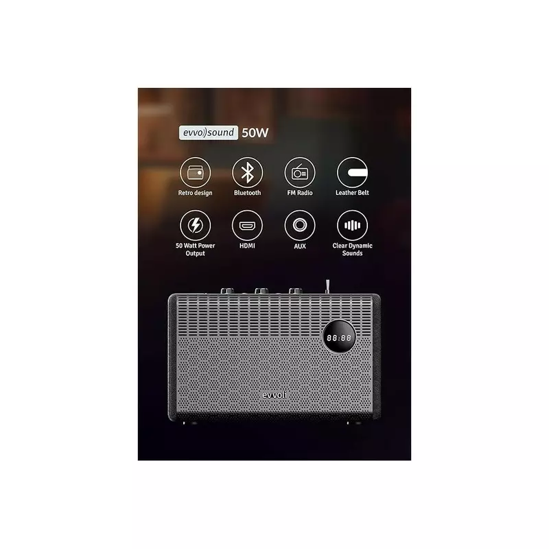 Evvoli Retro Bluetooth Speaker 50W Portable Heavy Bass Speaker Black Evaud-Rb51A 5 Evvoli Retro Bluetooth Speaker 50W Portable Heavy Bass Speaker Black Evaud-Rb51A