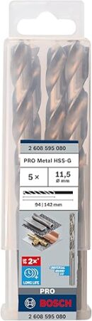 Bosch Metal Drill Bit HSS‐G DIN 338‐ 11.5mm X 94 X 142mm (Pack of 5Pcs) 2608595078