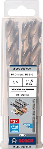 Bosch Metal Drill Bit HSS‐G DIN 338‐ 11.5mm X 94 X 142mm (Pack of 5Pcs) 2608595078