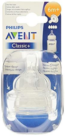 Philips Avent Nipple Fast Flow 4 Holes 6M+ 2'S 634/27 2 Philips Avent Nipple Fast Flow 4 Holes 6M+ 2'S 634/27